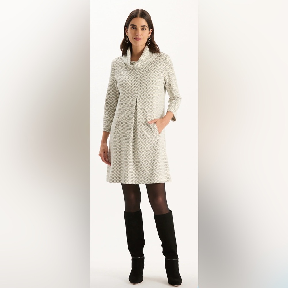 Tyler Boe Grey Blue Cowl Neck 3/4 Sleeve Women's Sweater Knit Mini Dress Tunic